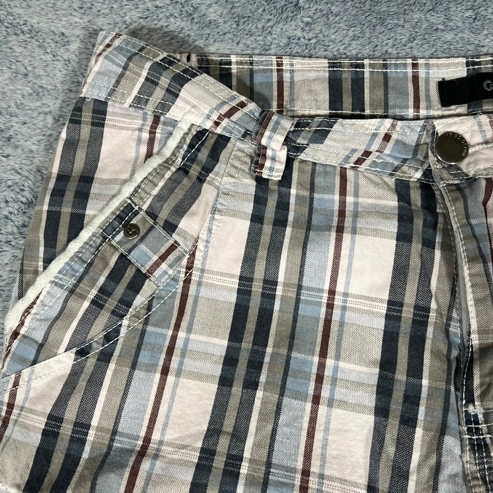 Fried Denim Mens Plaid Cargo Shorts Blue Grey‎ White Cotton 34 Utility G-Unit - Picture 3 of 16